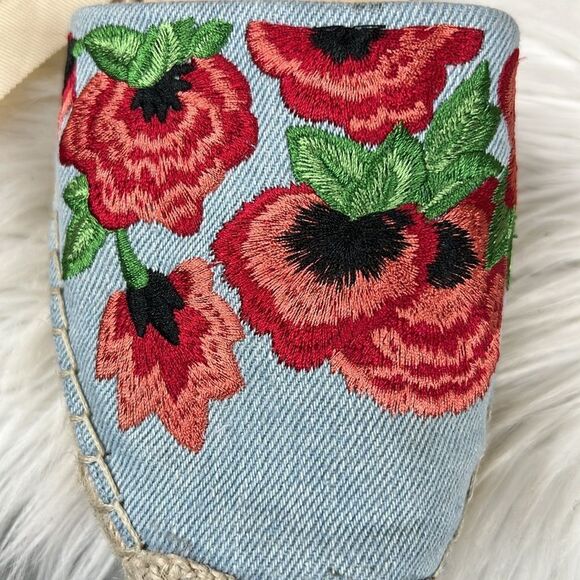 Jessica Simpson Women's Fippo Denim Floral Embroidered Lace Up Flats Size 10 - Picture 8 of 9